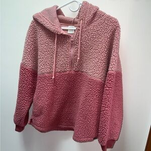 PINK Victoria’s Secret Sherpa Hoodie Colorblock Half Zip Rose Pink Small